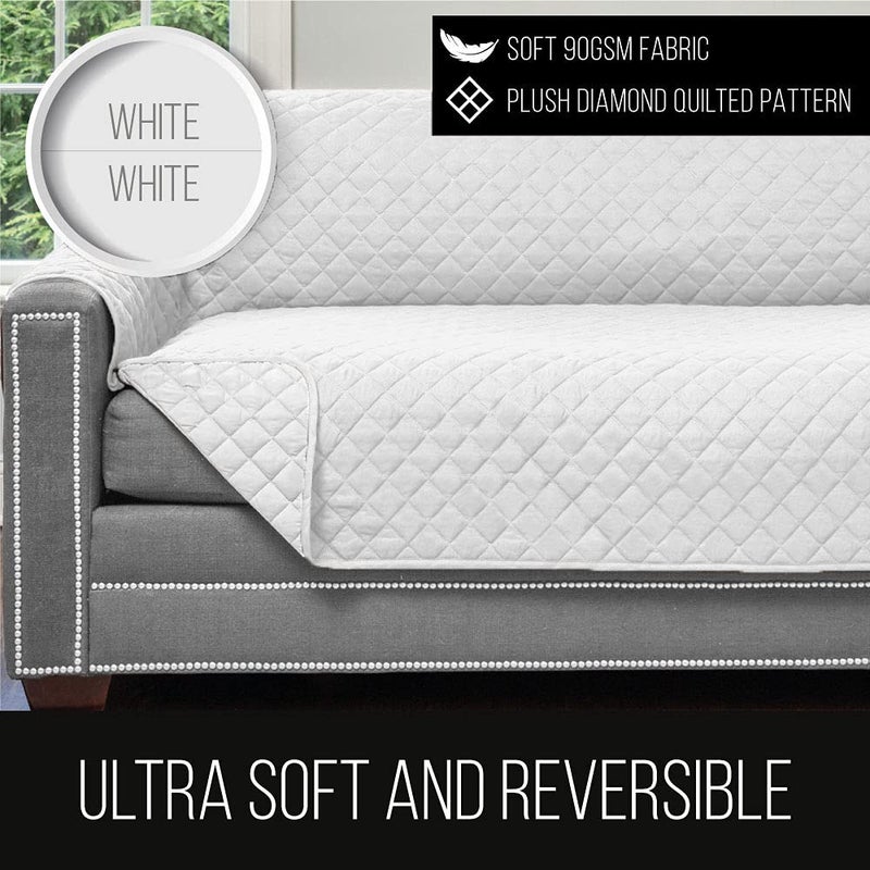 Sofa Shield Recliner Slip Cover with Patented Strap, Cushion Protector, US Designed Reversible Stain and Dog Tear Resistant Slipcover, 28 inch Seat, Washable Covers for Dogs Pets Kids, White - Image 4